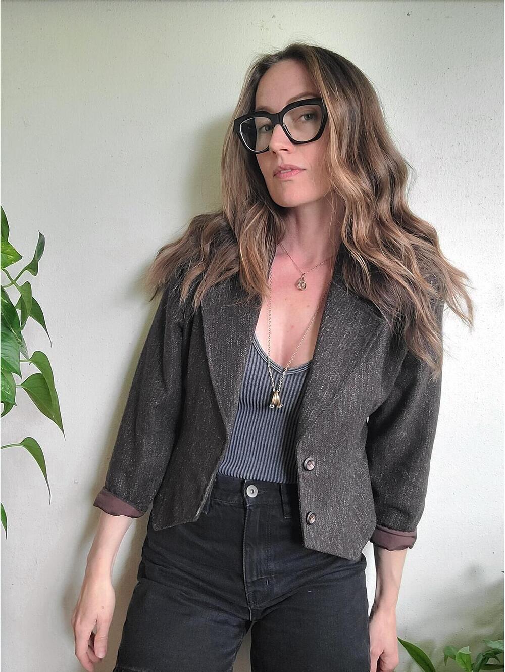 The Coffee Shop Writer Vintage 80s Wool Cropped Blazer M - Picture 6 of 9